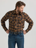 Wrangler Mens Retro Long Sleeve Flannel Snap Plaid Shir - Brown Walnuts   112351488