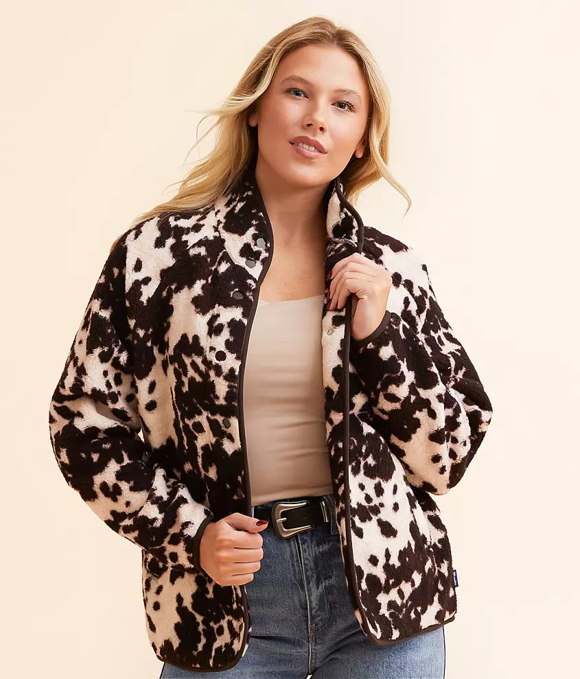 ユ*ー様 pledge COW HIDEボアジャケット SIZE:M Wrangler Ladies Sherpa Cow Print Brown Jacket 112356667