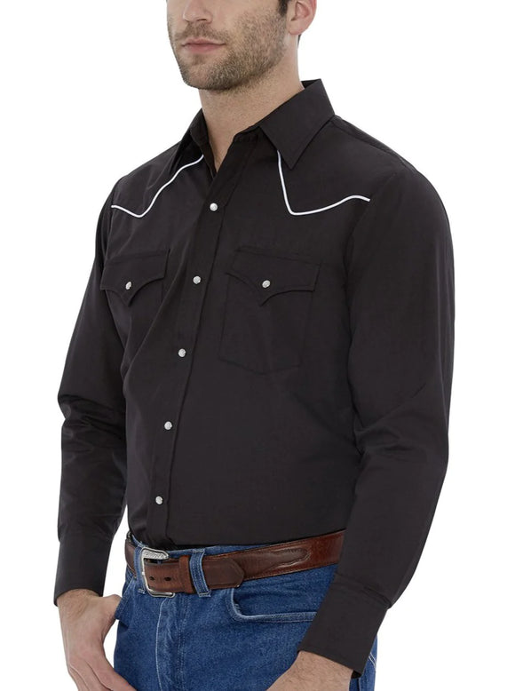 Ely & Walker Mens Long Sleeve Western Shirt with Contrast Piping  15202980-01 WH / 15202980-89 BLK