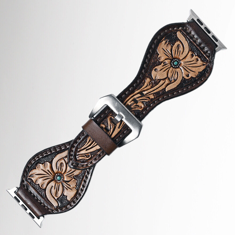American Darling Leather Tooled Apple Watch Band - Floral  display picture 1