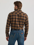 Wrangler Mens Retro Long Sleeve Flannel Snap Plaid Shir - Brown Walnuts   112351488