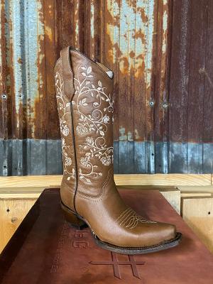 Circle G Womens Bone Honey Floral Embroidery Western Boots  L5694