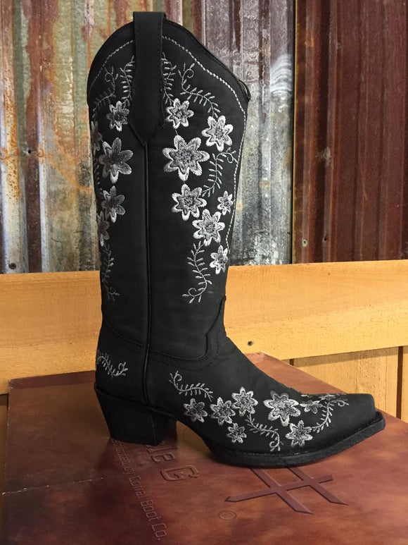 Circle G Womens Black Floral Embroidery Western Boots L5411