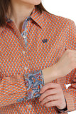 Cinch Womens Button-down Western Shirt - Orange/Cream     MSW9165028