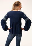 Roper Womens L/S Shirt Embroidery/Applique/Novelty V Neck Top  03-050-0565-7040 BU