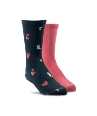 Ariat Girls Western Love Classics Crew Socks 2PR Pack - Pink/Navy   10047873 / AR3718-981