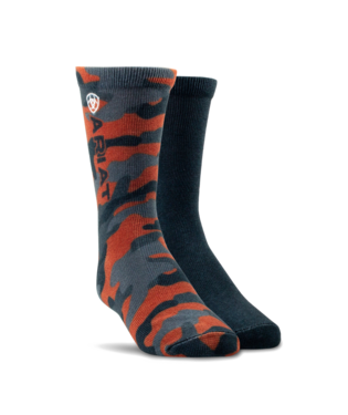 Ariat Boys Graphic Crew Socks 2PR Pack - Orange/Black   10047874 / AR3775-981