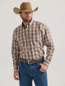 Wrangler Mens George Strait Long Sleeve Button Down Shirt - Brown Plai Boondocks Western Store llc Wrangler Mens George Strait Long Sleeve Button Down Shirt - Brown Plai Boondocks Western Store llc