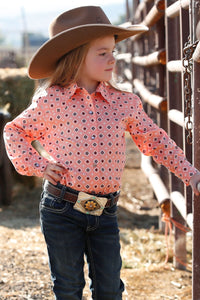 Cruel Girls Geometric Print  Long Sleeve Western Shirt - Peach/Navy    CTW3220035