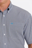 Cinch Mens Geometric Print Short Sleeve Arenaflex Button-Down Shirt - White/Blue MTW1704120