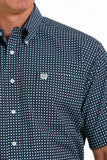 Cinch Mens Geometric Print Button-Down Short Sleeve Shirt - Navy/Turquoise   MTW1111431