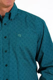 Cinch Mens Geometric Print Button-Down Western Shirt - Teal    MTW1105579/MTW105579X
