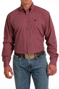 Cinch Mens Geometric Print Button-Down Western Shirt - Fuchsia / Black   MTW1105595