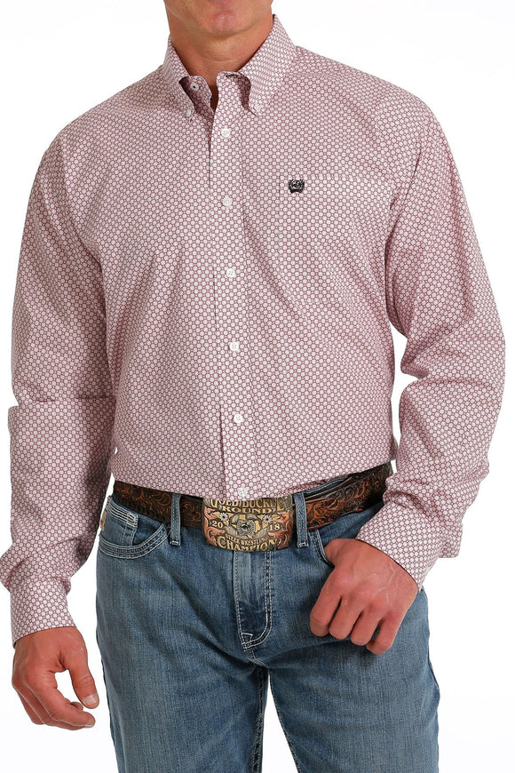 Cinch Jeans Geometric Print Button-Down Western Shirt - Pink / Black   MTW1105593