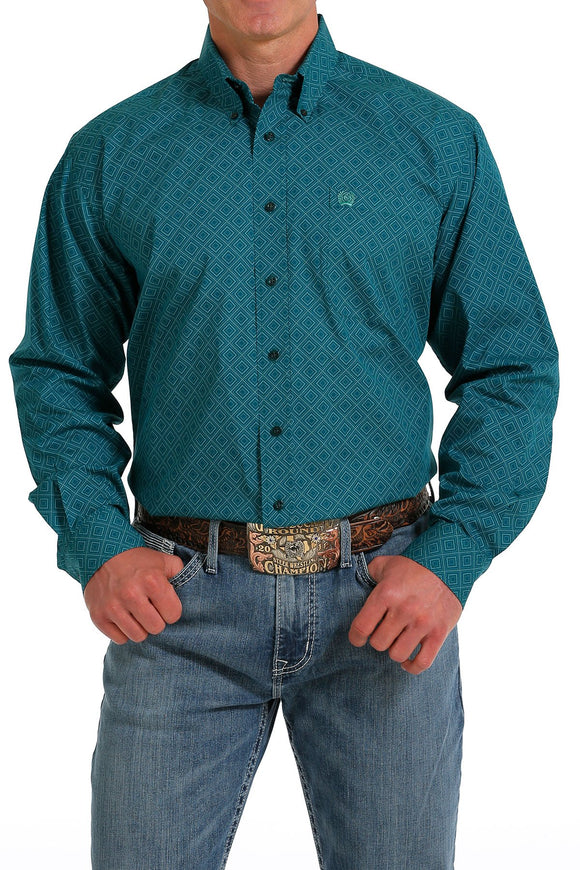 Cinch Mens Geometric Print Button-Down Western Shirt - Teal    MTW1105579/MTW105579X
