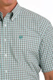 Cinch Mens Plaid Button-Down Short Sleeve Shirt - WH/TEAL/GOLD   MTW1111437/MTW111437X