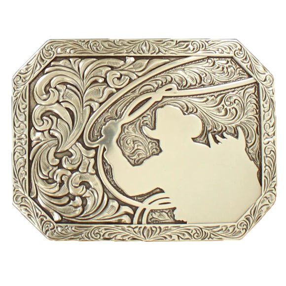 Nocona Rectangle Stamped Edge Cowboy Roping Belt Buckle by M&F     37713