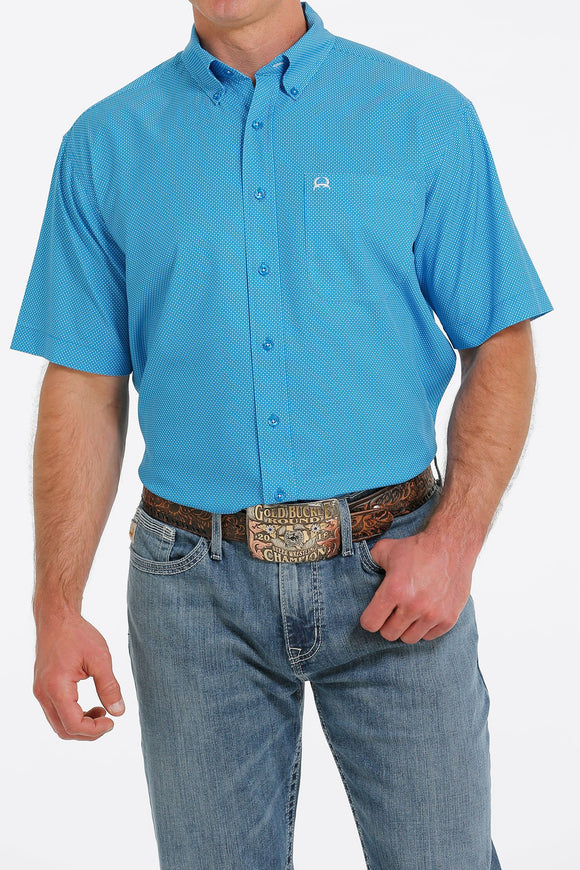 Cinch Mens Geometric Print Short Sleeve ARENAFLEX Button-Down Shirt - BLU  MTW1704121