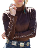 Cruel Denim Women's Brown Western Embroidery Faux Suede Top   CTK7549001