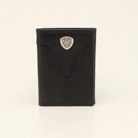 Ariat Mens Black Tri-Fold Center Bump Leather Wallet    A3549801
