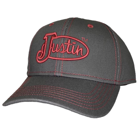Justin Mens Logo Embroidery Grey and Red Snapback Hat     JCBC011-GRY
