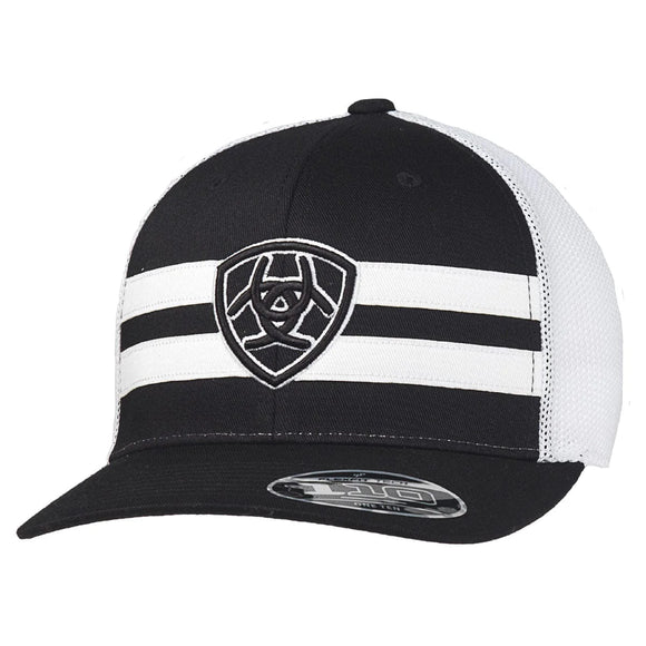 Ariat Mens Black/White Striped Shield Logo Snapback Cap      A300014501