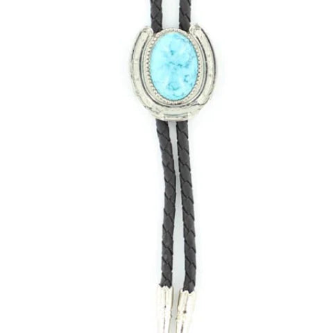 Double S Silver Horseshoe/Turquoise Stone Bolo By M&F    22108