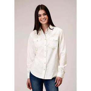 Roper Womens Long Sleeve Corduroy Boyfriend Shirt - Cream 03-050-0565-0147 WH