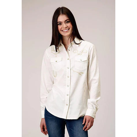 Roper Womens Long Sleeve Corduroy Boyfriend Shirt - Cream 03-050-0565-0147 WH