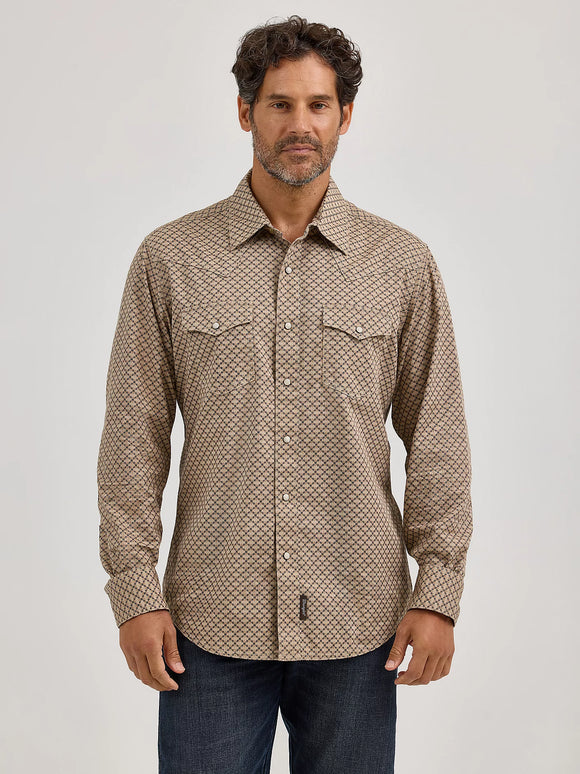 Wrangler Men's Retro Premium Long Sleeve Snap Printed Shirt - Scale Brown  112368222