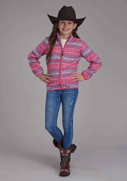 Roper Girls Aztec Polyester Fleece Zip Up - Pink    03-095-0250-6632