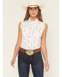 Ely & Walker Womens Floral Stripe Sleeveless Pearl Snap Western Shirt  325002-WH