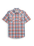 Ely Cattleman Men's Short Sleeve Plaid Snap Shirt- Melon & Navy  2026283-ME/2026283-NV
