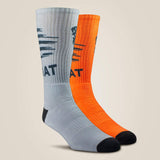 Ariat Men's Roughneck Patriot Graphic Crew Work Sock 2 Pair Pack - Orange 10042686