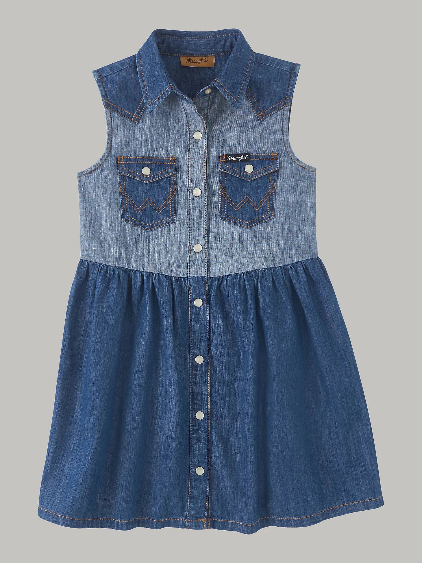 Wrangler Girls Contrast Wash Denim Western Shirt Dress Blue