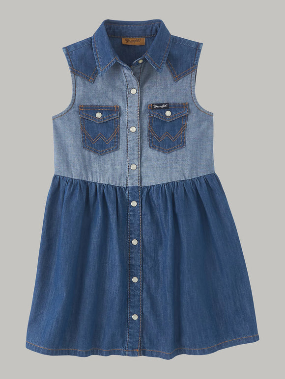 Wrangler Girls Contrast Wash Denim Western Shirt Dress - Blue    112346570