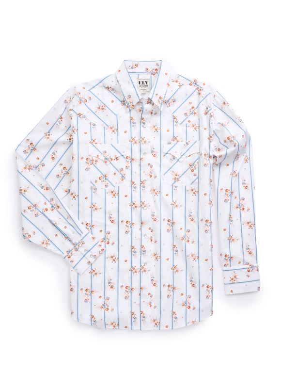 Ely Cattleman Men's Long Sleeve Wallpaper Floral Print Snap Shirt - White  2027118-WH