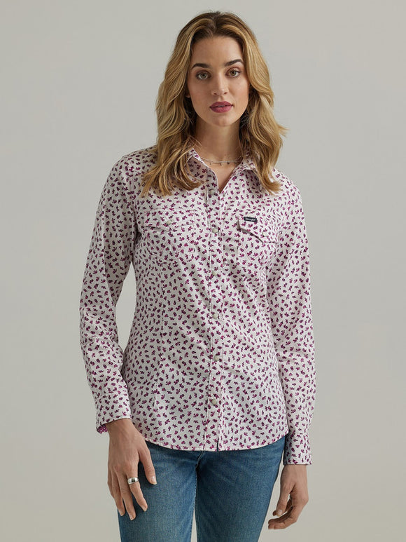 Wrangler Retro Womens Floral Print Long Sleeve Snap Shirt - Berry       112345294