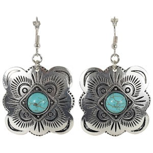 Justin Earrings Silver Concho W/Turquoise Colored Stone       22171EJ2