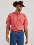 Wrangler Mens George Strait Short Sleeve 2 Pocket Fiesta Red Plaid Shirt   112346545