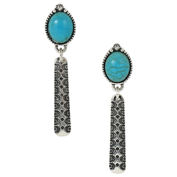 Justin Earrings Filigree Bar W/Turquoise Colored Stones        22168EJ1
