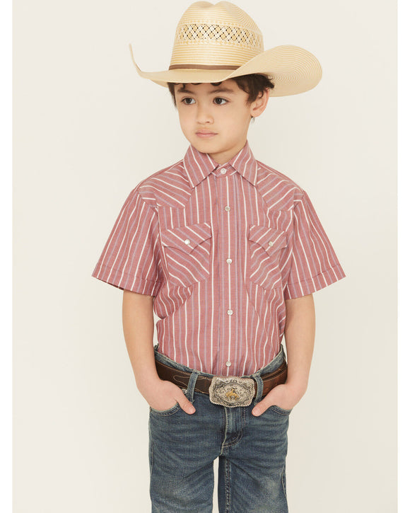 Ely & Walker Boys Red Striped Short Sleeve Snap Western Shirt   1026288-RD
