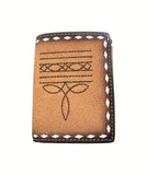3D Mens Bootstitch Bucklace  Brown Trifold Wallet   D250016702