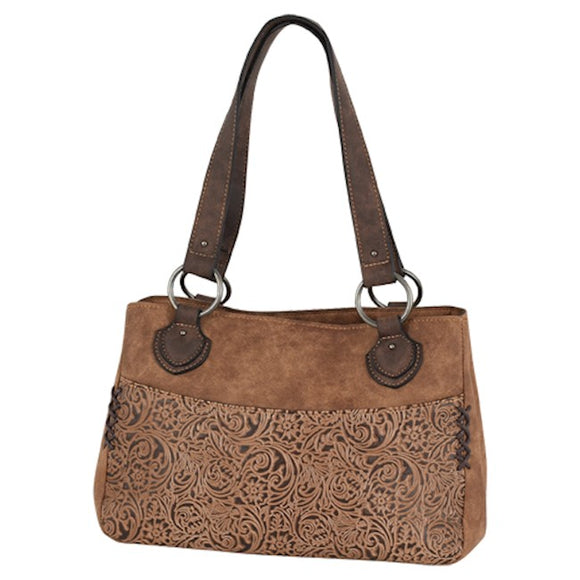 Catchfly Womens CC Shoulder Bag Brushed Brown W/Embroidered Design  22031800