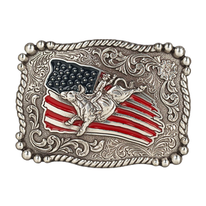M&F Nocona Youth Rectangle Distressed Flag American Bull Rider Belt Buckle    36107