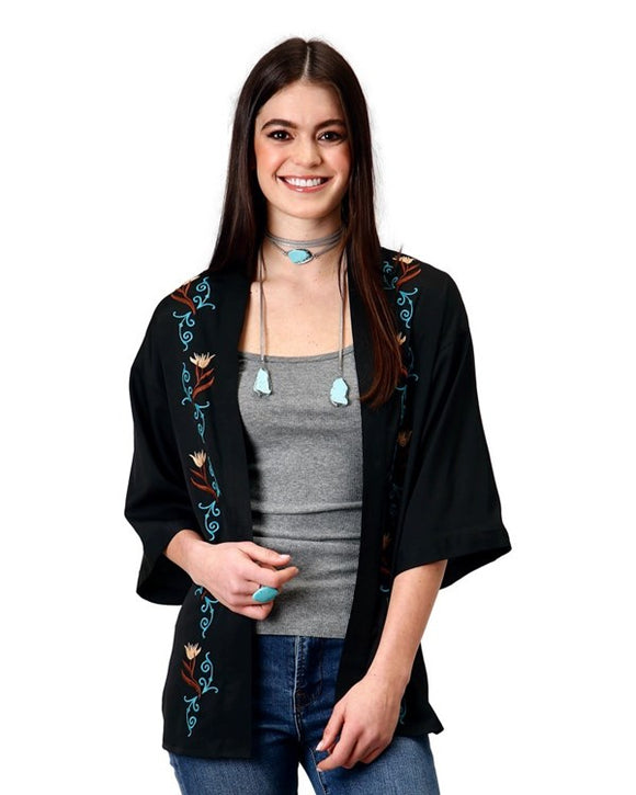 Roper Womens Black Embroidery Light Weight Cardigan        03-500-0565-0148 BL