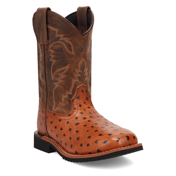 Dan Post Kids Ostrich Print Western Square Toe Boots - Cognac          DPC4008 / DPC5008