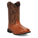 Dan Post Kids Ostrich Print Western Square Toe Boots - Cognac          DPC4008 / DPC5008