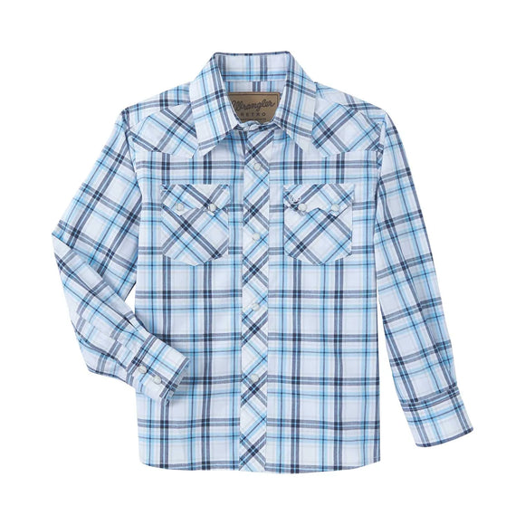 Wrangler Boys Retro Blue Snap Western Shirt         112347313