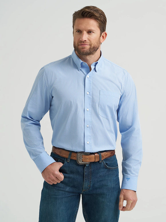 Wrangler Men's Cody Johnson One Pocket Button Down Shirt - Sky Pinstripe  112368020